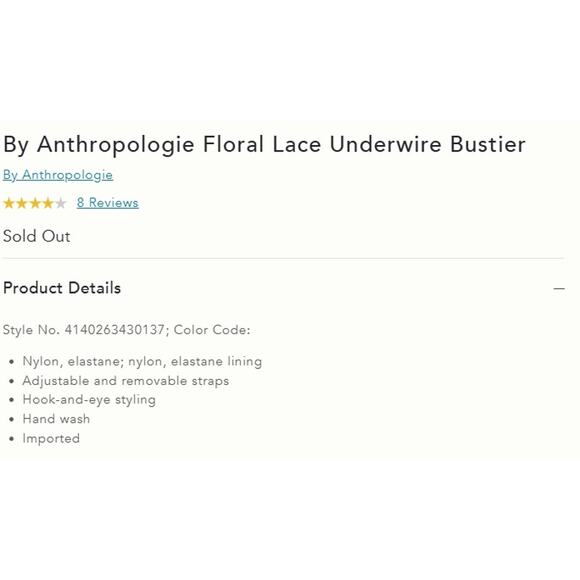 By Anthropologie Floral Lace Underwire Bustier Bra in Raspberry Size S NWT $68 - Picture 7 of 8